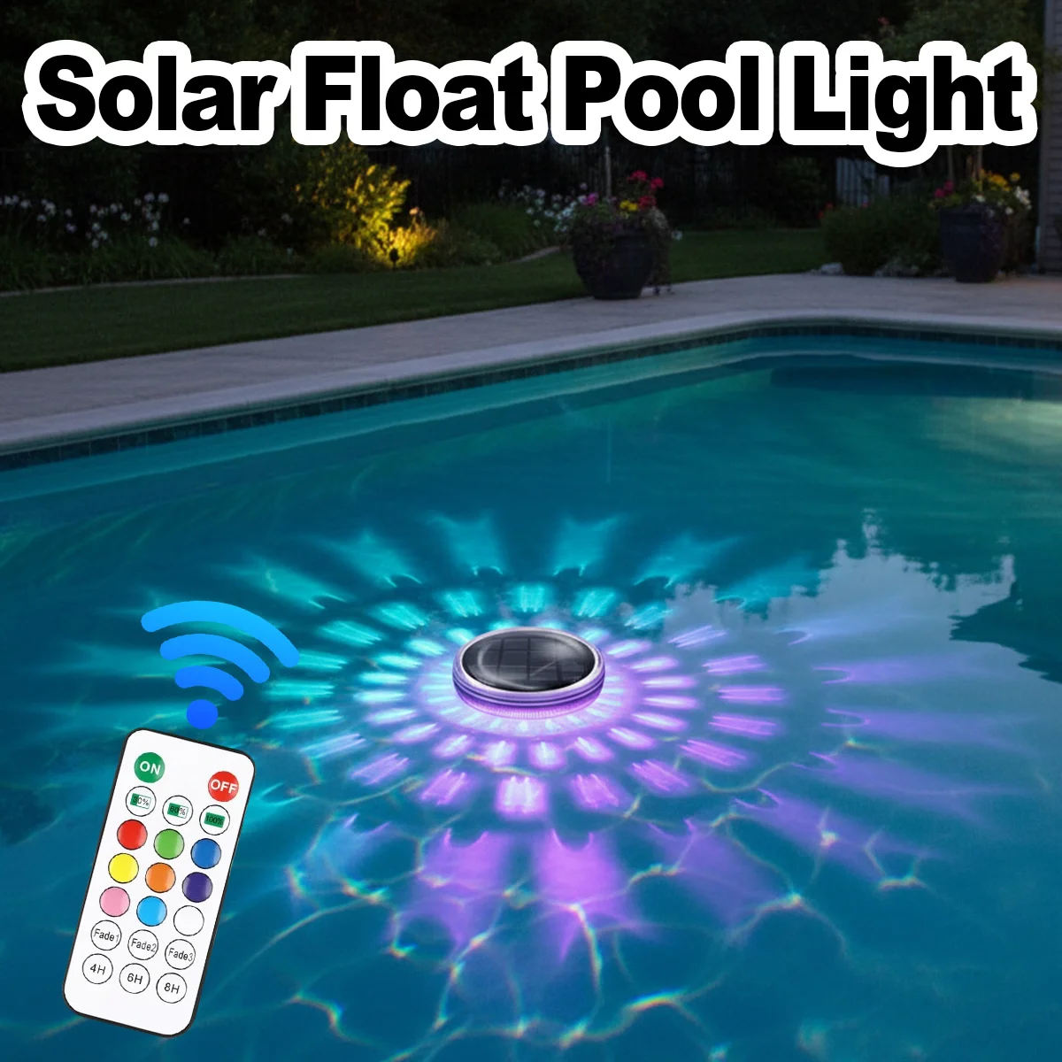 

Солнечный плавающий светильник для бассейна LED RGB, водонепроницаемый IPX7, с пультом ДУ, перезаряжаемый, для улицы, для бассейнов, прудов, сада, вечеринок, декор