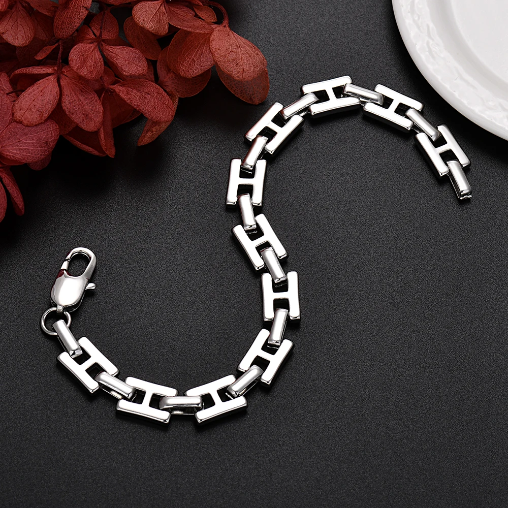 Noble Solid Silver Plated Chain Bracelets for Men Boy Charm Women Wedding Party Gifts 20cm Original Gorgeous