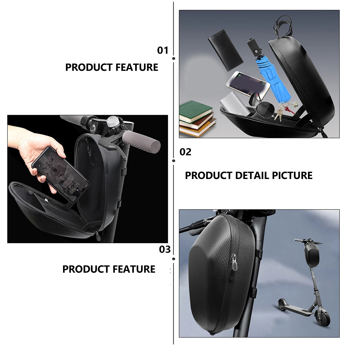 

Carbon Fiber Bike Front Hanging Bag Large Capacity Waterproof Handlebar Basket for Cycling Accessories Black Color