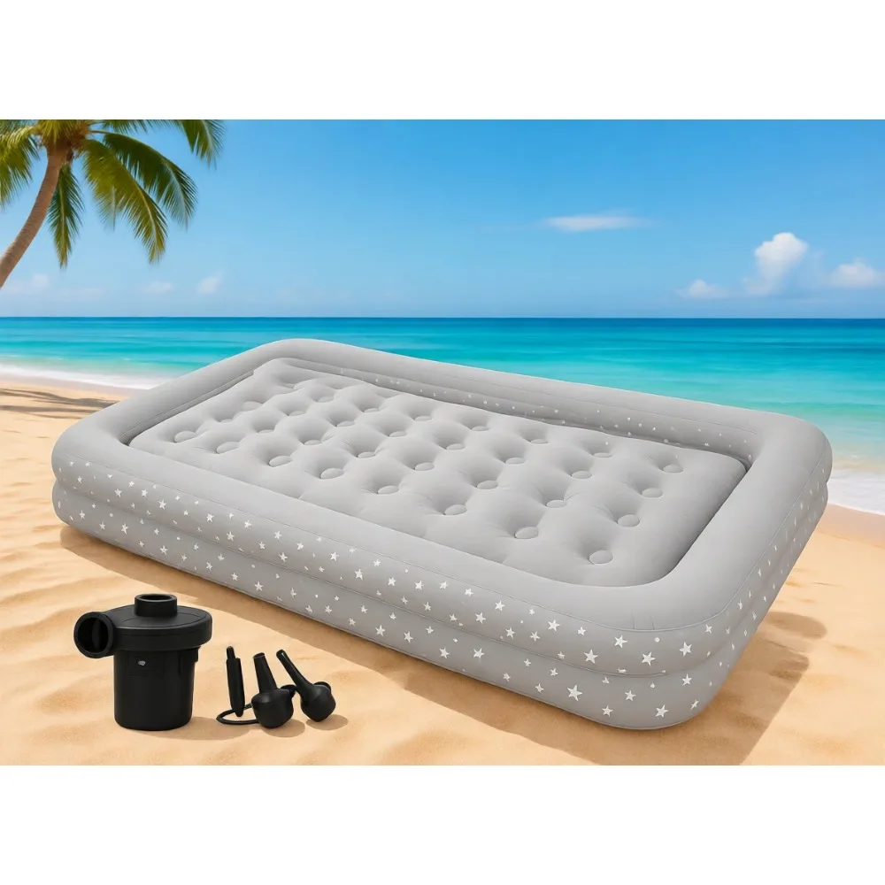 Portable Toddler Travel Bed with Safety Sides Built-in Pump Ultra Soft Plush Surface for Camping Hotels Sleepovers