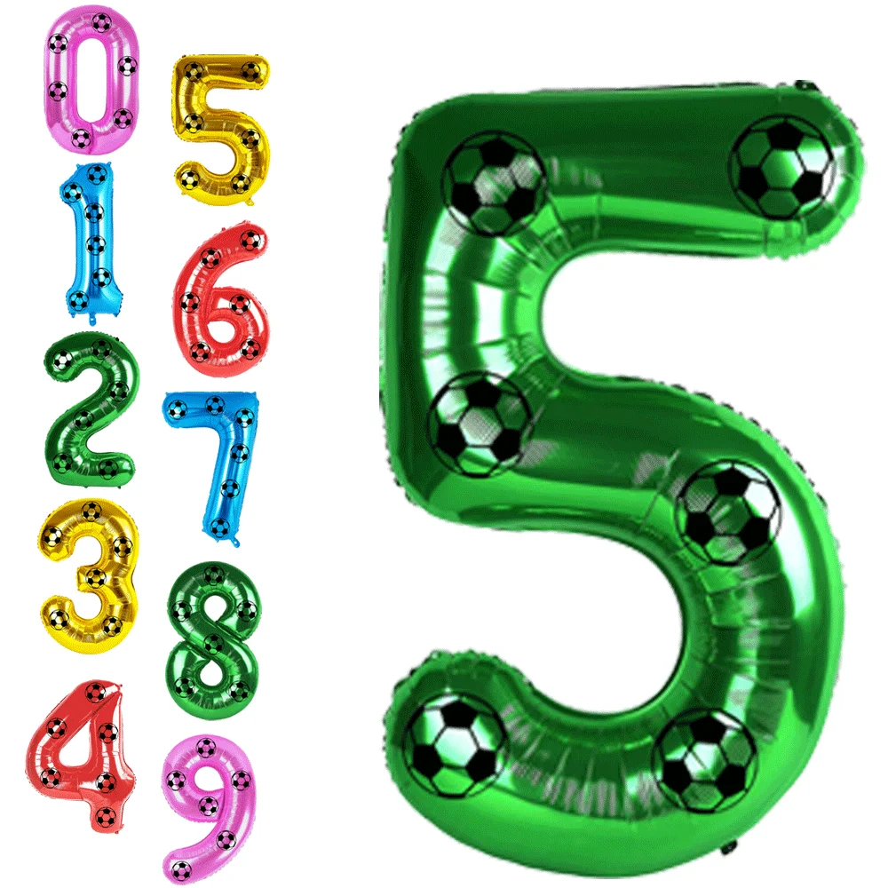 Décoration de fête d'anniversaire de football pour enfants ballon multicolore numéro 5 32 pouces 5 6 7 8 ballon numérique décor de fête de sport de football pour garçons