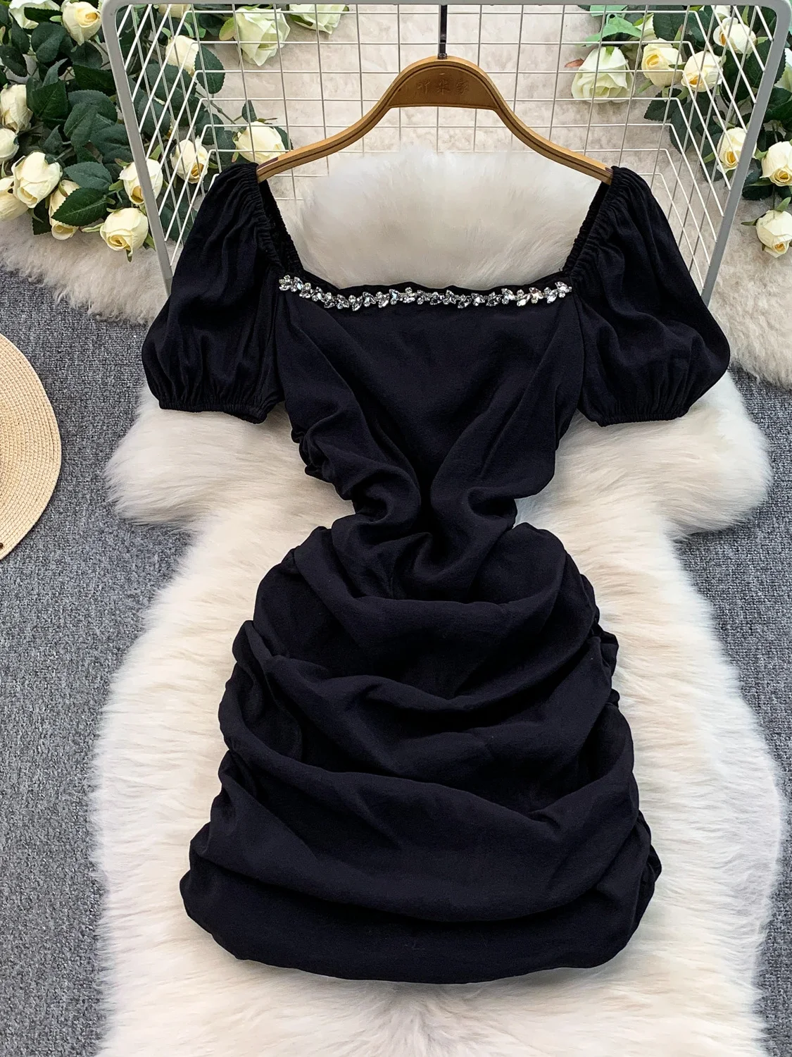   Diamant intégré col carré Dr femmes automne hiver conception taille cintrée minceur jupe moulante ort Sve