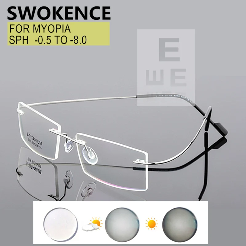 Niebieskie światło blokujące soczewki kameleona bez oprawek okulary dla osób z krótkowzrocznością recepta-0.5 to -8.0 mężczyźni kobiety prostokątne oprawki ze stopu F089