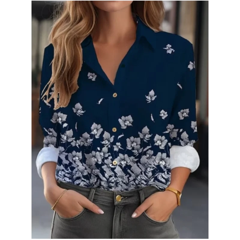 2024 Fashion Women\'s Floral Shirt Commuter New Pattern Printed Comfortable Casual Long Sleeve Shirt Personalized Street Style