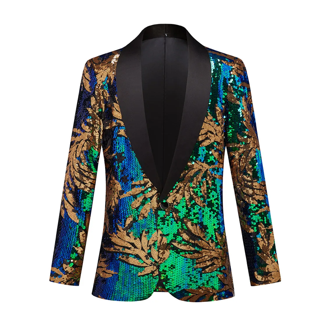 

Male Singer Bar Stage Glitter Blazers Gold Green Sequins Slim Suit Jackets Party Evening Celebrate Slim Tuxedo Show Costume