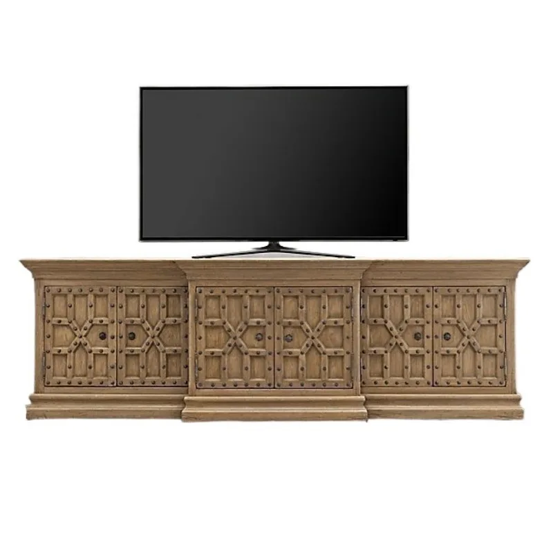 

French rural retro all-solid wood TV cabinet, modern simple living room home floor cabinet TV table
