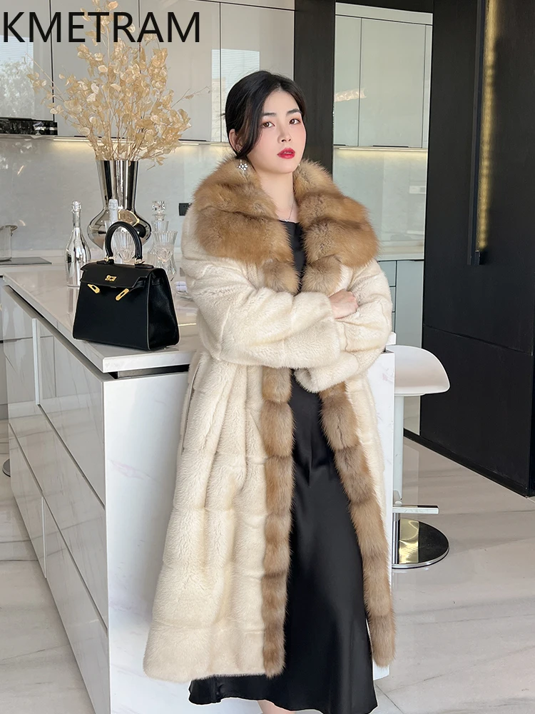 معاطف KMETRAM 100% من فرو المنك المخملي للنساء معطف فرو حقيقي فاخر عالي الجودة لشتاء 2025 ملابس خارجية جديدة سوداء طويلة للنساء #2