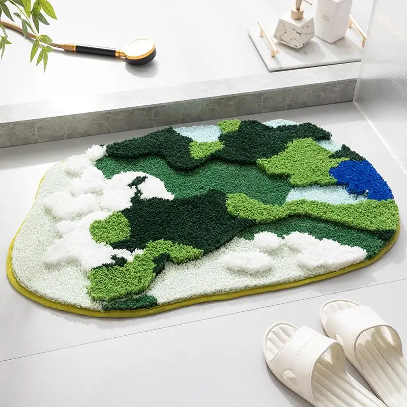 

1Pc Moss Shaped Small Rug Ins Pastoral Style Home Bathroom Anti Slip Soft Decorative Thickening Floor Mat