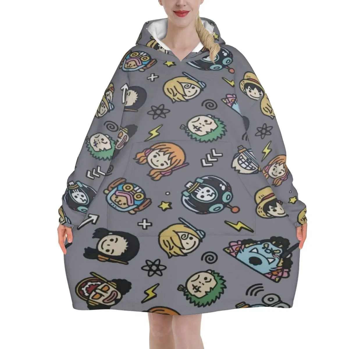 لوفي زورو توني تشوبر أنيمي بطانية هوديي البلوز طويل الصوف مقنعين بطانية يمكن ارتداؤها مع جيب كبير للنساء الرجال #1