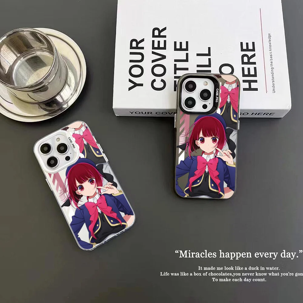 1pc Oshi No Ko Anime Ai Hoshino Phone Case IMD Color Silver Shell For IPhone 16 15 14 13 12 11 Pro Max Plus