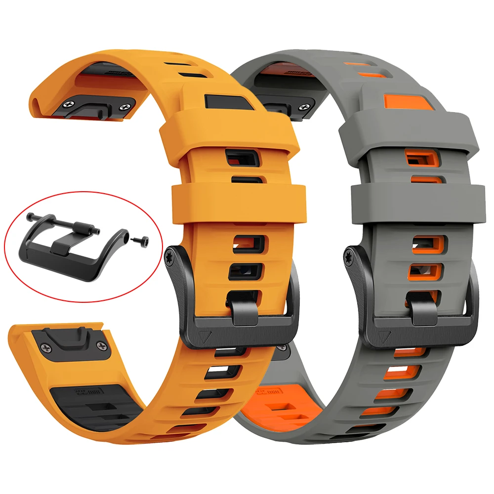 Quick Fit 22mm 26mm Screw Steel Buckle Silicone Strap Band For Garmin Tactix / Fenix 8 E 47mm 51mm 7 7X 6 6X 5 5X/Epix Bracelet