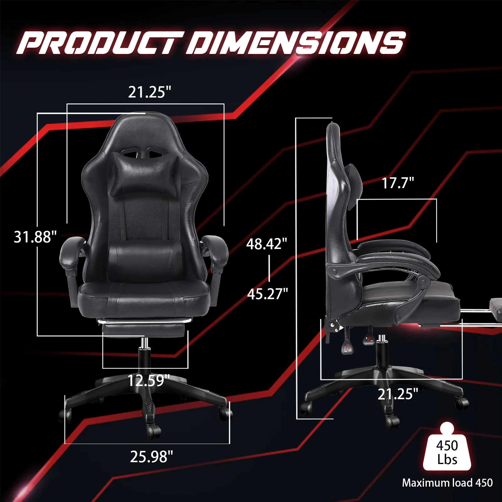 PU Leather Gaming Chair with F - Gaming Chair Lumbar Pillow บทวิจารณ์และราคา