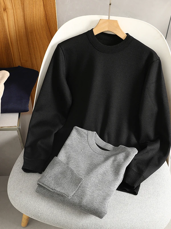 

Мужской свитер Thiened Fce Round Ne, однотонный повседневный шерстяной трикотаж, осень-зима, теплый простой шелковый свитер, бас...