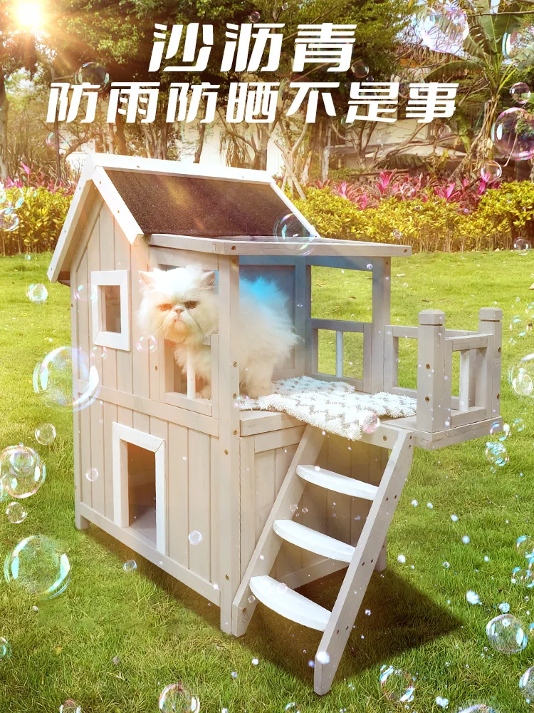 Cat Nest Four Seasons Universal  Cat House Villa Outdoor Double-decker Solid Wood Household Cat House  Cat Cage Wooden House