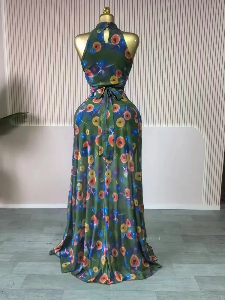 Elegancka sukienka maxi na jesień 2026, damska, bez rękawów, z okrągłym dekoltem, z nadrukiem, o kroju syreny, długa, koktajlowa, wieczorowa, urodzinowa, plażowa, seksowna, na imprezę nocną.