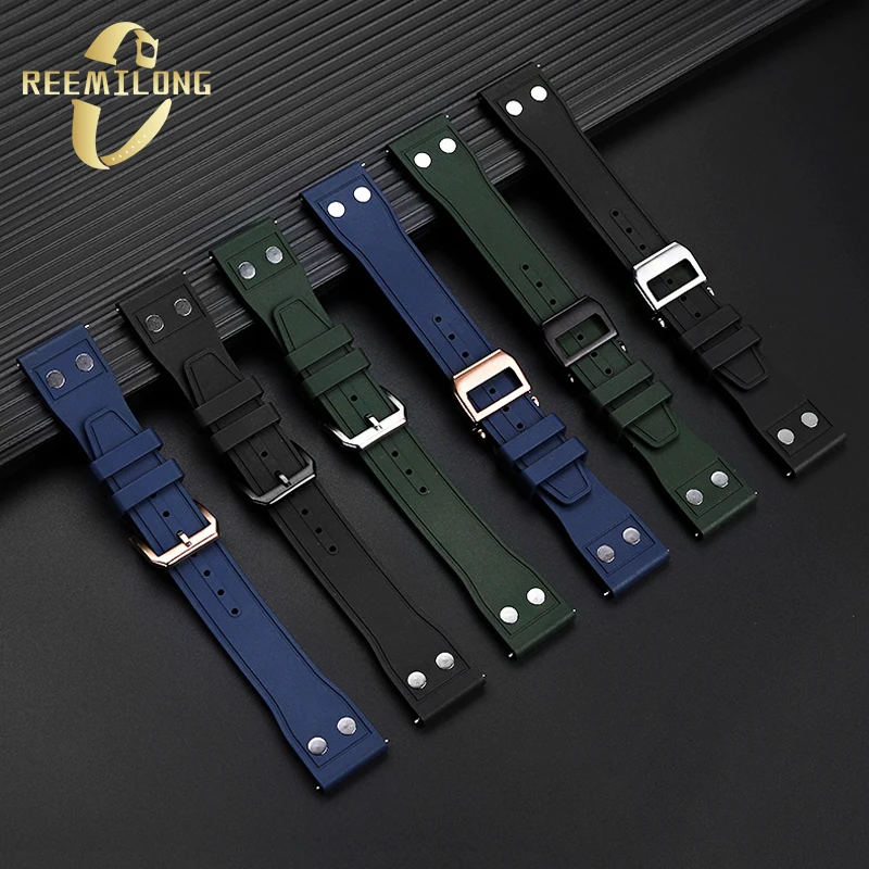 Fluororubber silicone watch strap 20mm 21mm 22mm soft dustproof blue black dark green with rivet watchband For IWC Pilot Mark-xx