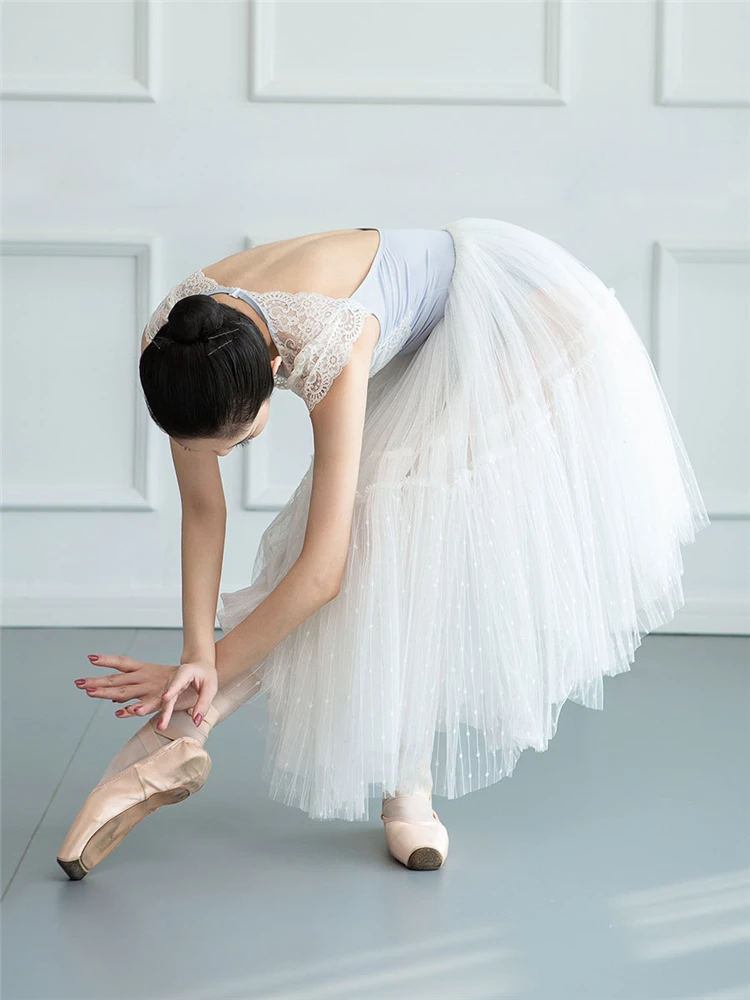 Justaucorps de Ballet à manches courtes en dentelle, costume de compétition professionnelle, dos découpé, vêtements de ballerine