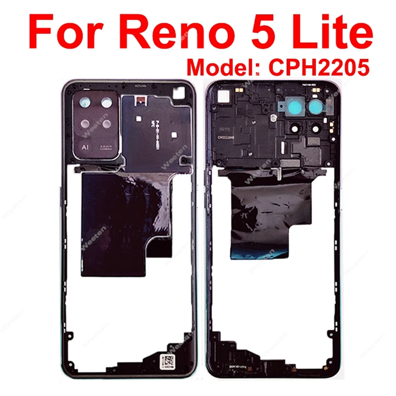 Dla Oppo Reno 5 Lite Środkowy uchwyt obudowy Middel Osłona ramy z wymianą ramki obiektywu