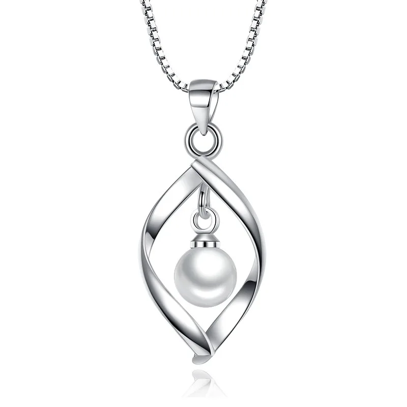 Halskette aus 925er-Sterlingsilber mit gedrehtem Perlenanhänger, Damenmode, schlicht, für Geburtstagsfeier, Hochzeitstag, Schmuck, Geschenk