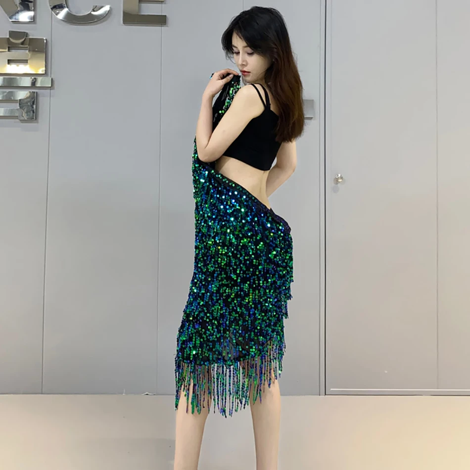 Belly Dance ผ้าพันคอสะโพกเอวเข็มขัดกระโปรงเลื่อมพู่ Sagu Heavy Industry กลองประสิทธิภาพการปฏิบัติชุด