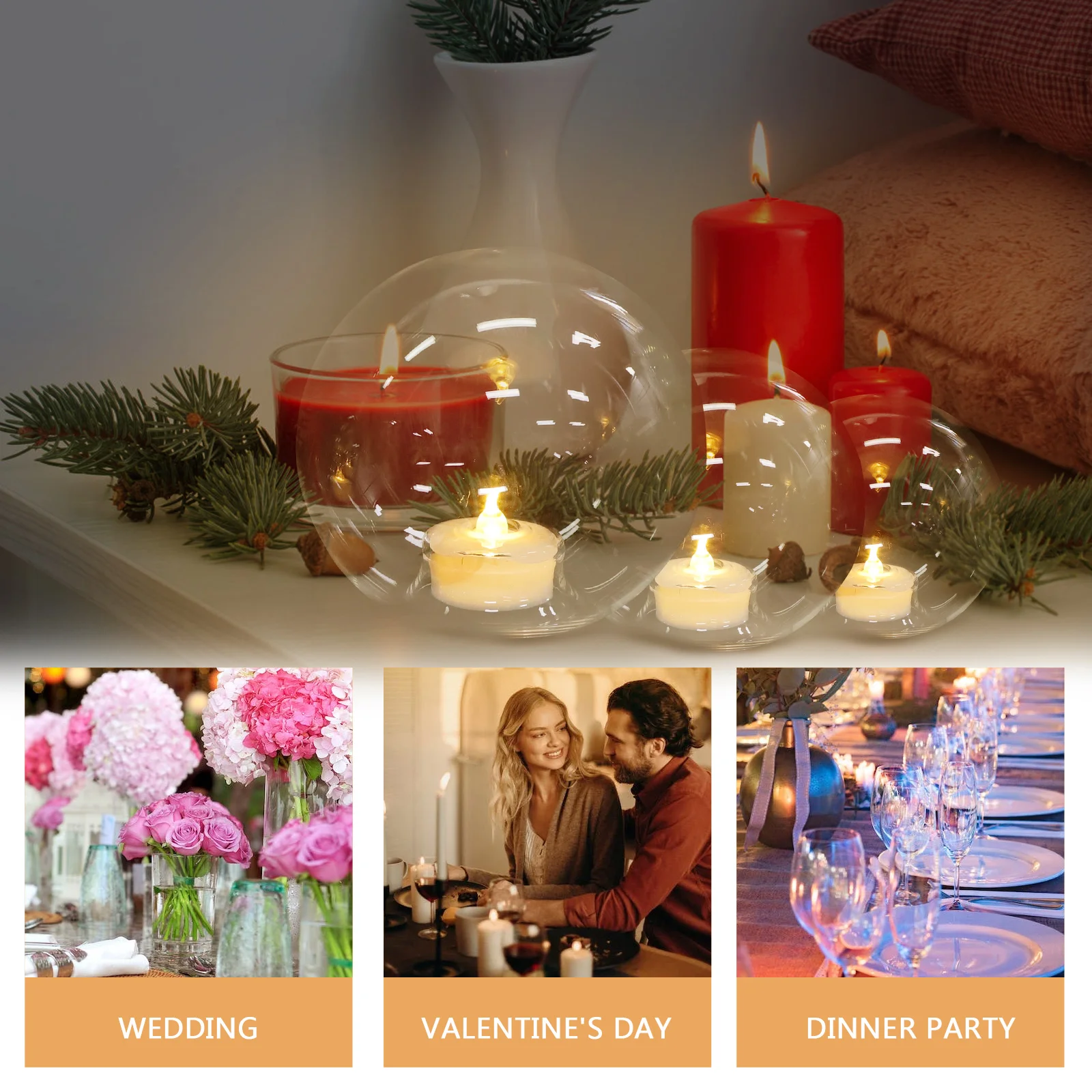 

3Pcs Electronic Lights Sphere Shape Elegant Design Operated LED Flameless Lamps Romantic Party Decoration