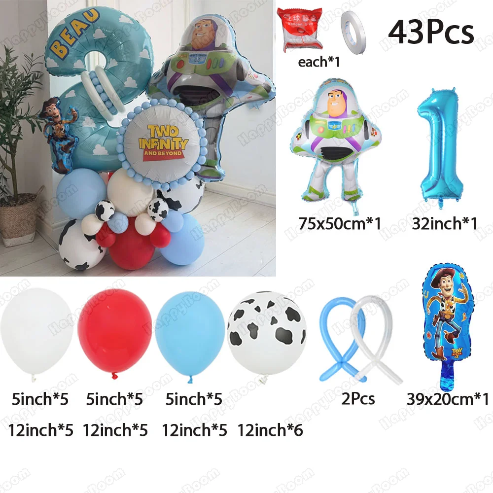 44Pcs Astronaut and Cowboy Balloons Party Supplies Blue Red Cow Cloud Balloon Arch Kit for Cartoon Theme Birthday Baby Shower