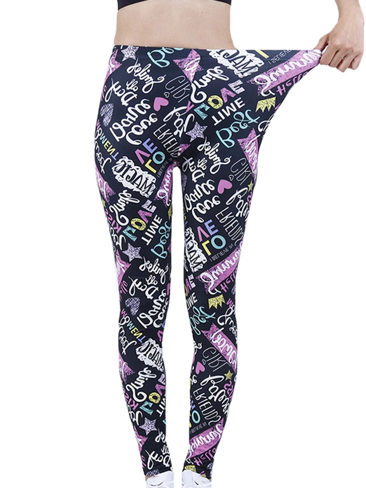 YSDNCHI Sexy High Waist Breathable Leggings Polyester Ankle-Length Pants Workout Leggin Fashion Women Letter Printing Push Up