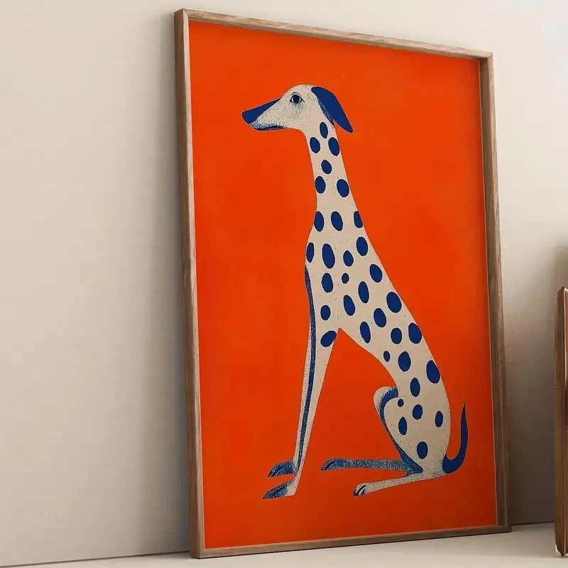 Abstract Dalmatian Dopamine Art Orange Blue Canvas Poster Picture Wall Decor Modern Living Room Kitchen Bathroom Home Decor Gift
