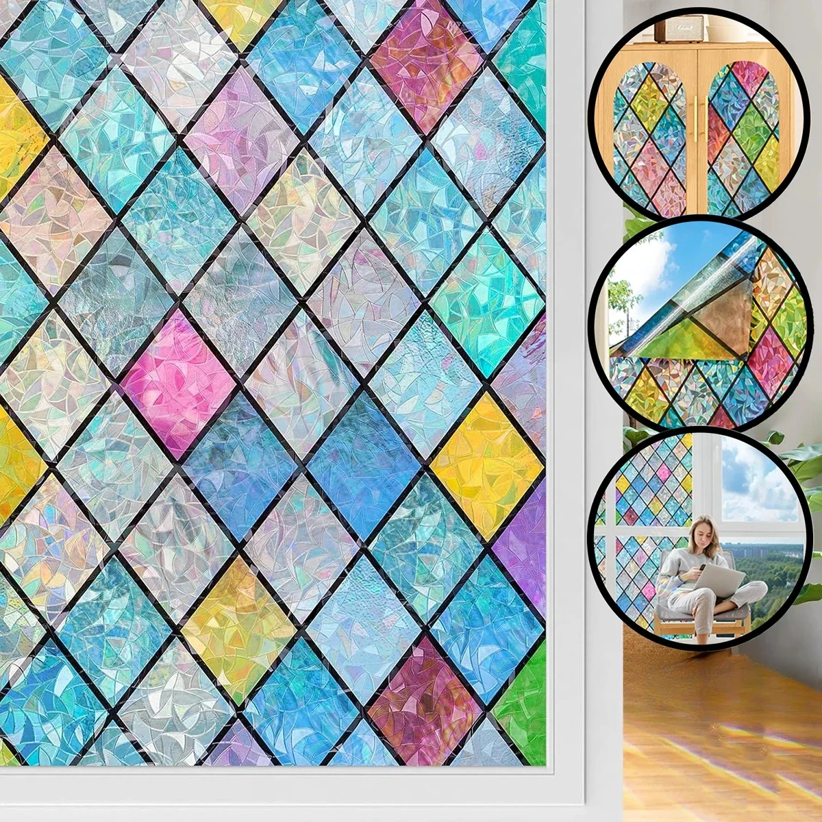 Thickened Stained Glass Film Glass Reusable Electrostatic Sticker Refraction Dazzling Privacy Glass Sticker Office Home Decor