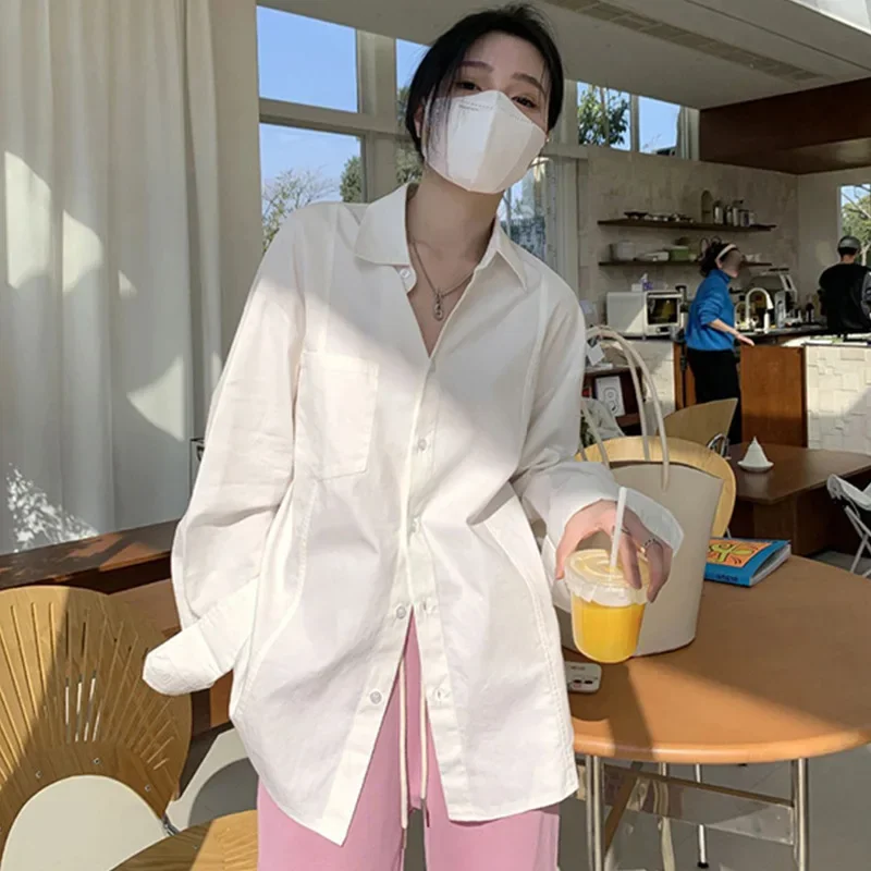 

Рубашка-куртка Lazy Wind в японском стиле, весна-осень 2025, свободная, для ранней осени, с воротником поло, белая, женская