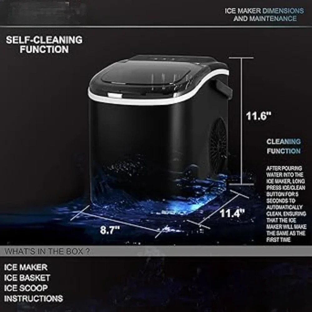 Ice Maker,Countertop, Efficient Easy Carry, Self-Cleaning Ice Maker, 9pcs/ 8mins 26.6Lbs Per Day, Kitchen Appliances,Ice Machine