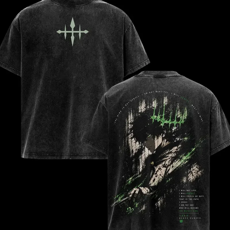 Anime Black Clover Yami Sukehiro Cool Graphic T Shirt Men Short Sleeve Clothing Cotton Tshirt Retro Washed T-shirt Harajuku Tops