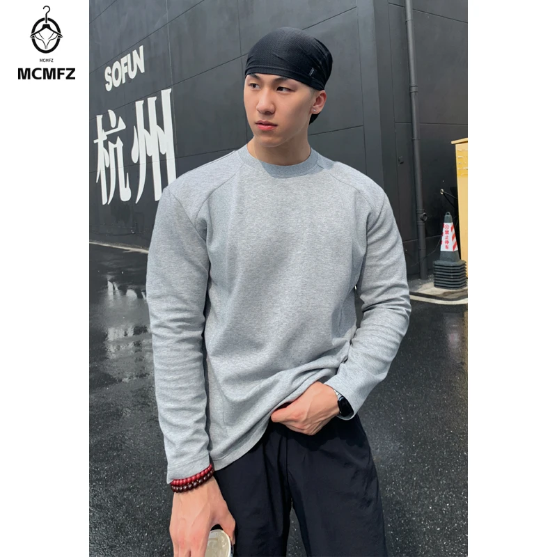 Male Relaxed Slim Round Neck Long Sleeve Top Raglan Panel Detail Lightweight Fabric For Holiday Daily Matching Outfit