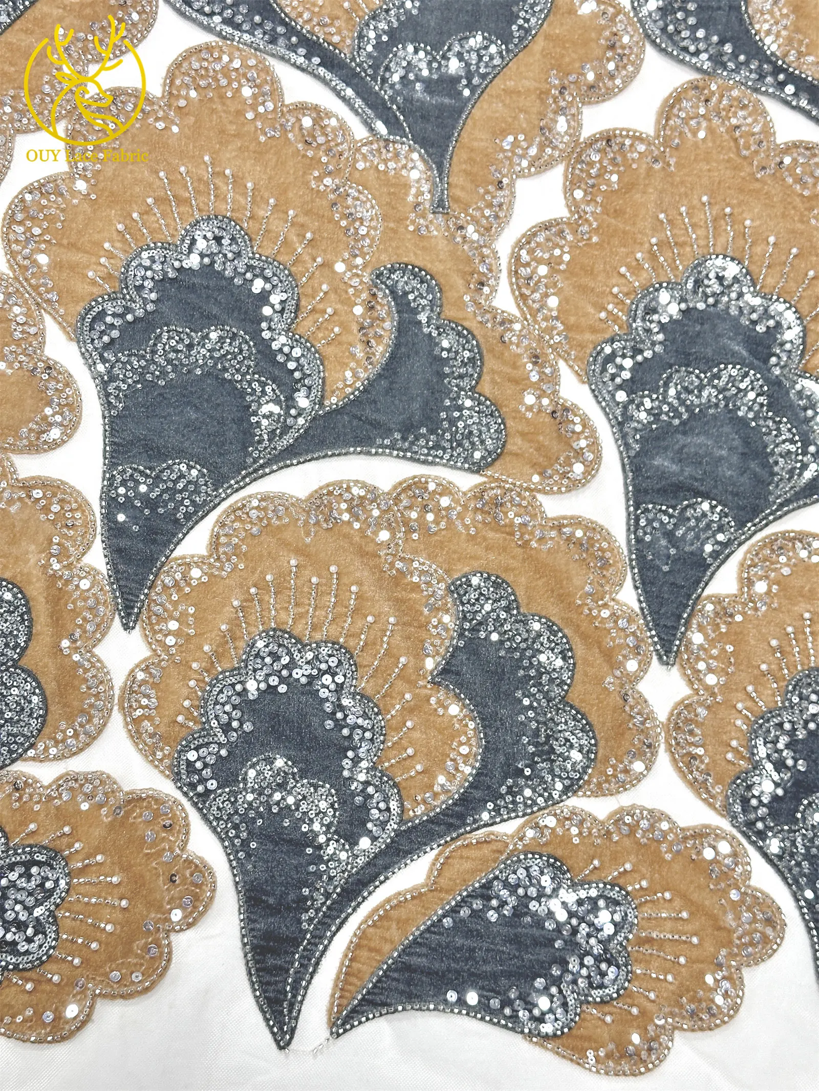 Neuester Samt-Blütenblatt-Pailletten-Spitzenstoff 2026 Hochwertiger afrikanischer Perlen-Tüll-Spitzenstoff für Hochzeit, Party, Kleid, Nähmaterial – Detail 8