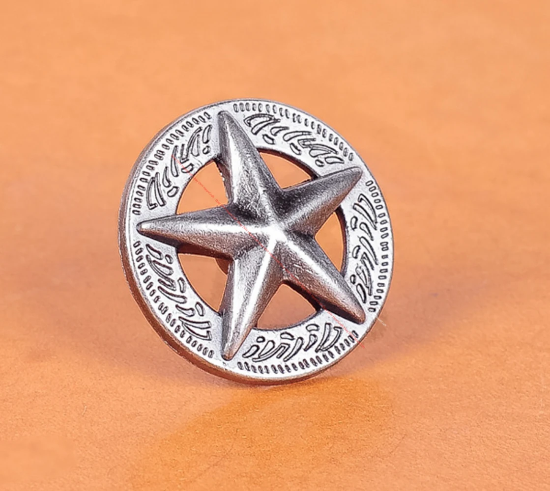 LOT 10PCS 25*25MM WESTERN AMERICA TEXAS RAISED STAR ANTIQUE SILVER LEATHERCRAFT CONCHOS FOR LEATHER TACK RIVETBACK