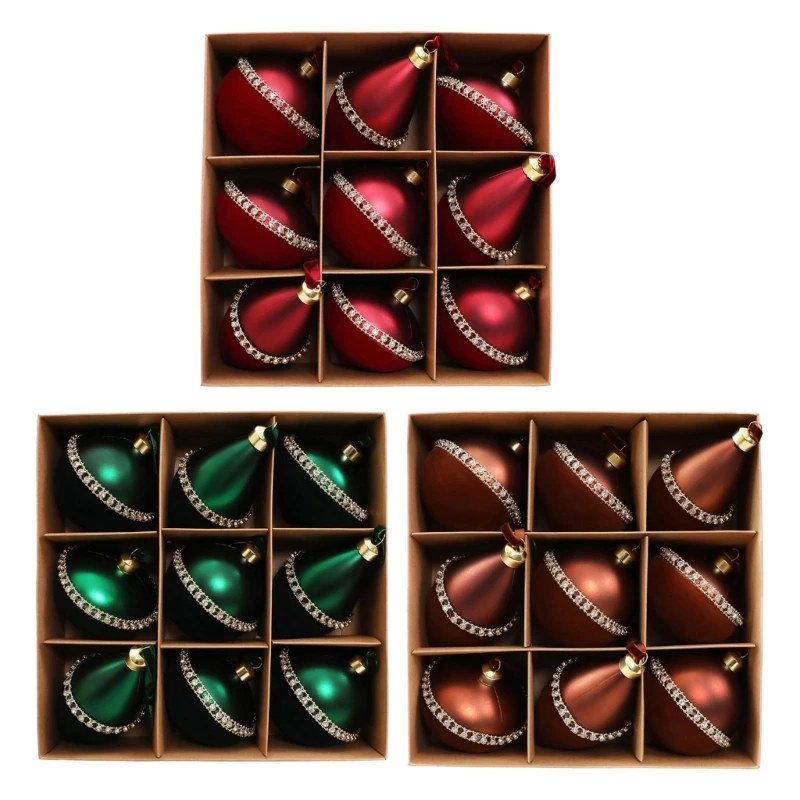 Kunststoff-Weihnachtskugelkollektion, hängende Kugeln mit Metalloberteil und Schmuckbesatz für Innendekorationen 3XUF – Detail 1