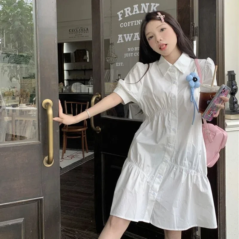 Robe chemise ample à col Polo pour femmes, nouvelle collection été, manches courtes, couleur unie, jupe trapèze décontractée, mode tempérament, vêtements pour femmes