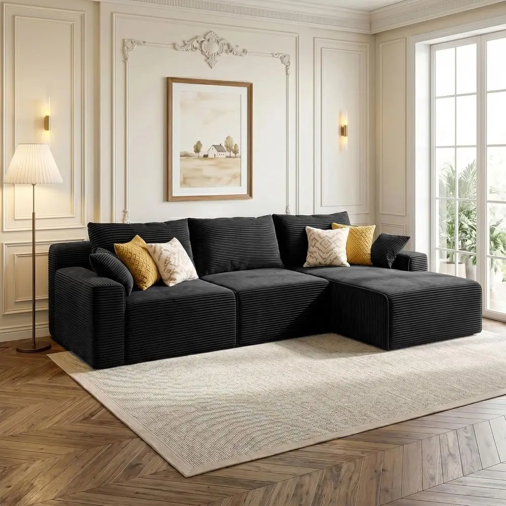 

L-Shaped Sectional Sofa with 61.5 Deep Seat, Right-Facing Chaise, 6 Configurations, Ideal for Small Spaces, No Assembly Required