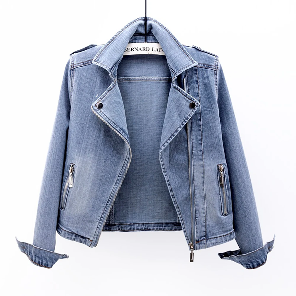 Spring and Autumn Trend New Style, Fashion Denim Jacket for Women, Suit Collar Motorcycle Jacket Coat, Slim Fit Trendy Top