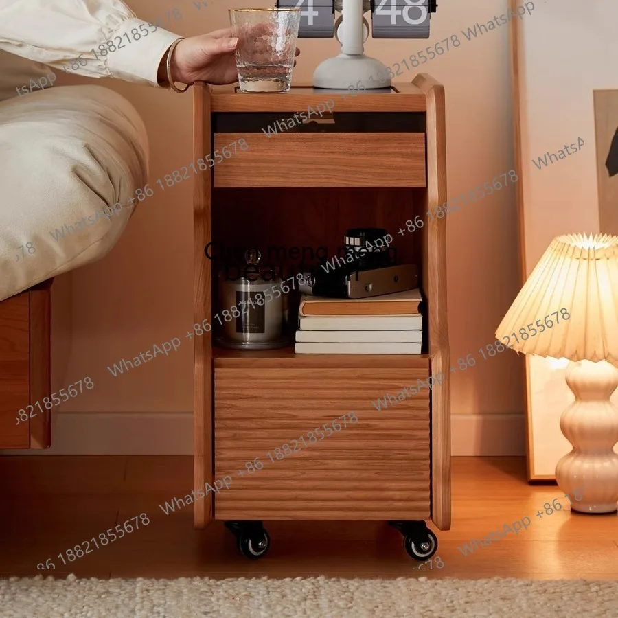 X Bedside Table Cherry Wood Bedside Storage Organizer Movable Side Cabinet Ultra Narrow Small Apartment Storage Cabinet