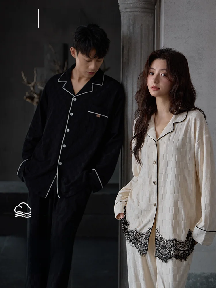 Couple's Pure Cotton Sleepwear Set Women's Style Casual Loose Fit Long Sleeve Soft Comfortable Home Clothes Suitable for Outdoor