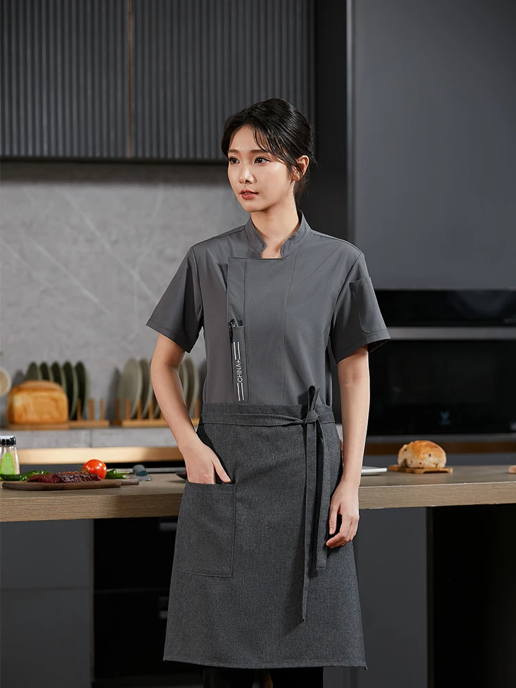 Western Restaurant Kellner Uniform Männer kochen Jacke Catering Küche Arbeits kleidung Hemd Grill Bäckerei Café Overalls Kurzarm
