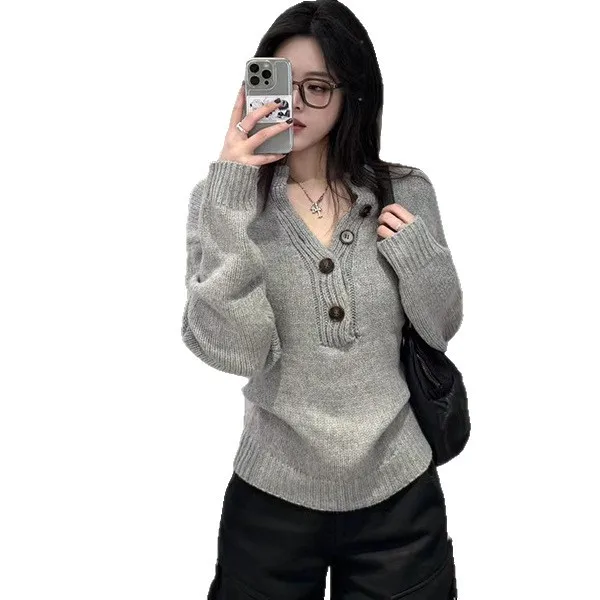 

Sweater Women Gray Long Sleeve Knitted Jumpers Spice Girls Slim Pullover Autumn Winter New Comfortable Casual Sweaters