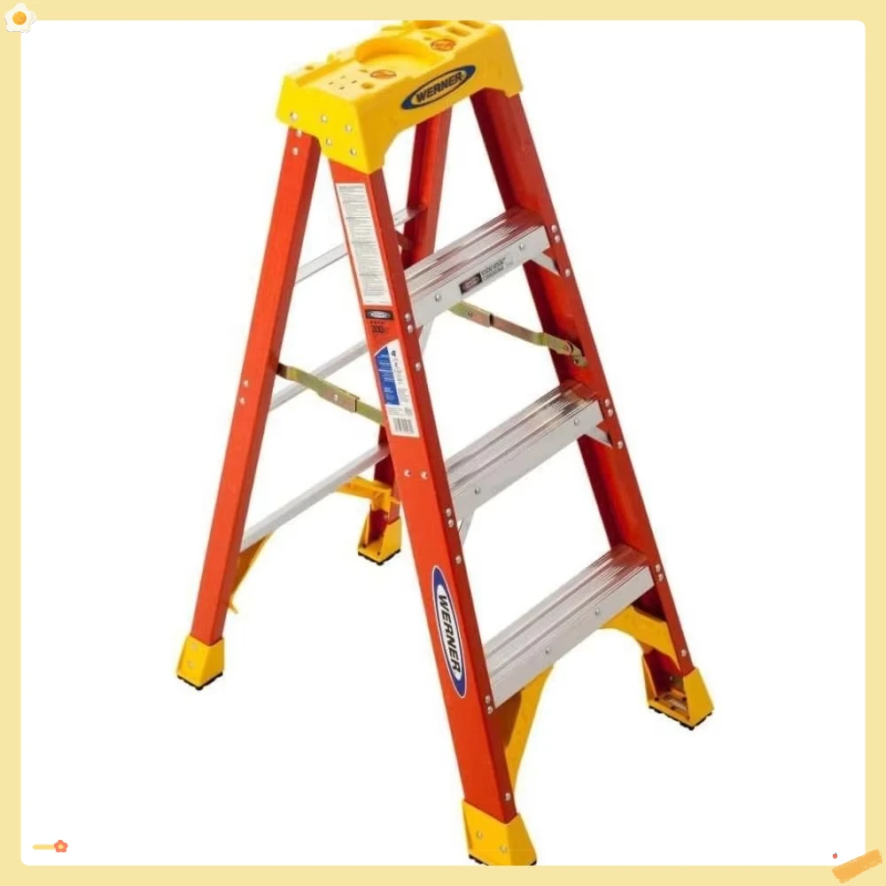 Escalera de tijera profesional de 4 pies 6204 - Base naranja de 19,92" de ancho y capacidad de 300 lb para servicio pesado.