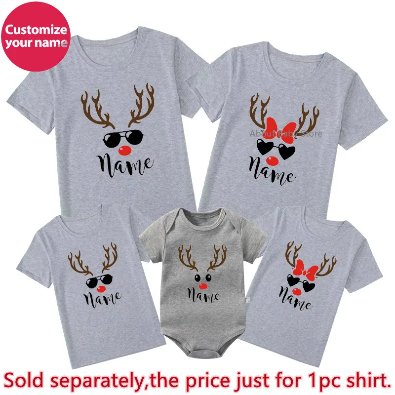 Reindeer Christmas Shirts Custom Name Family Matching Christmas T-Shirt Personalized Holiday Xmas New Year\'s Family Look Outfits