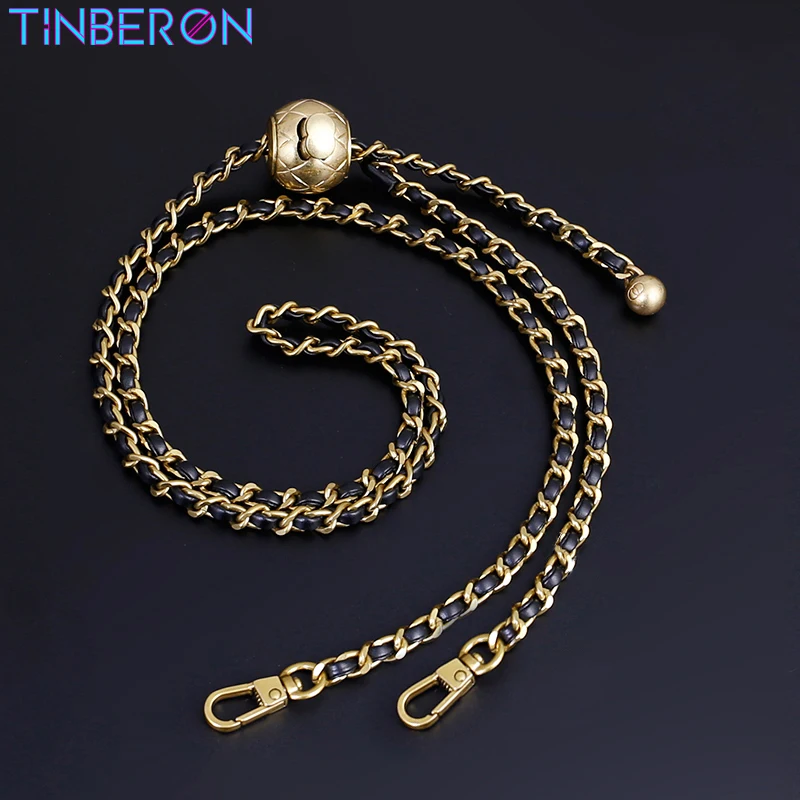 TINBERON-Chaîne de sangle de sac à bandoulière initiée réglable, marque de luxe, métal, boule de diamant décorative, pièce de rechange