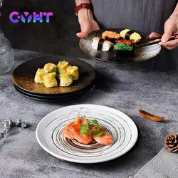 6 Inchs Retro Disc Restaurant Steak Plate Japanese-style Ceramics Flat Disk 8/10 Inchs Western Style Pasta Tray Kitchen Utensils