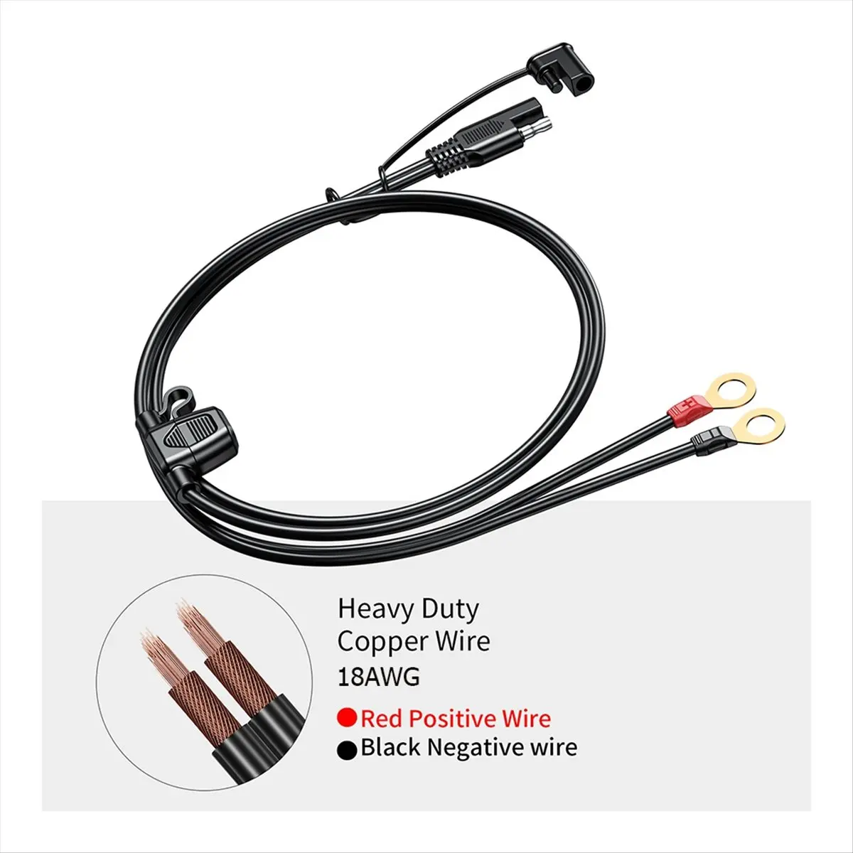 Y65A 12-24V Ring Terminal SAE to Ring Connectors Extension Cord 6FT 18AWG Waterproof Moisture-Proof for Battery Charger
