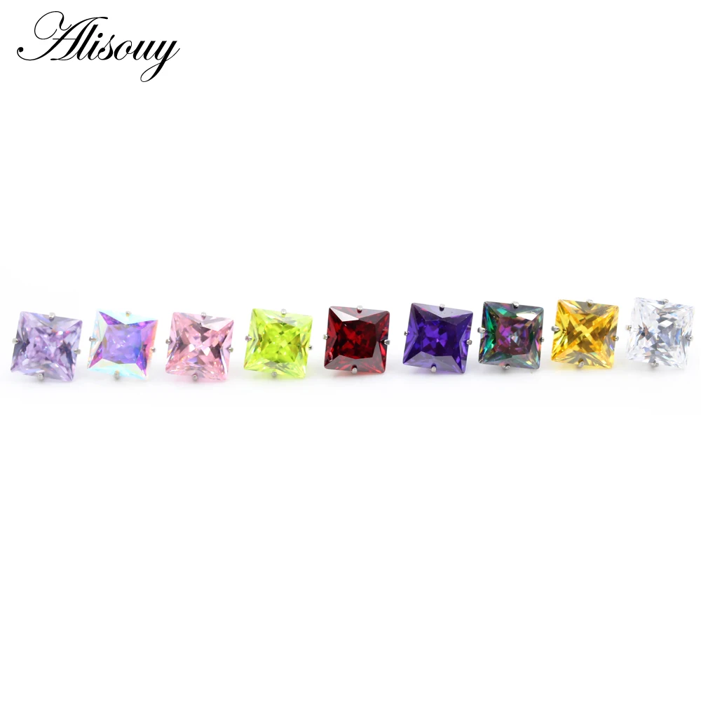 Alisouy 1PC G23 Titanium Externally Thread Square Zircon Lip Labret Rings Ear Stud Earrings Piercing DIY Body Jewelry Accessory