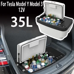 For Tesla Model Y Model 3 35L 12V Car Refrigerator Mini Fridge Freezer Portable Compressor Camping Medicine Storage Travel Fridg